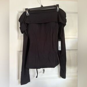 TA3 Black Shapey Off-Shoulder Long Sleeve Top- NWT
